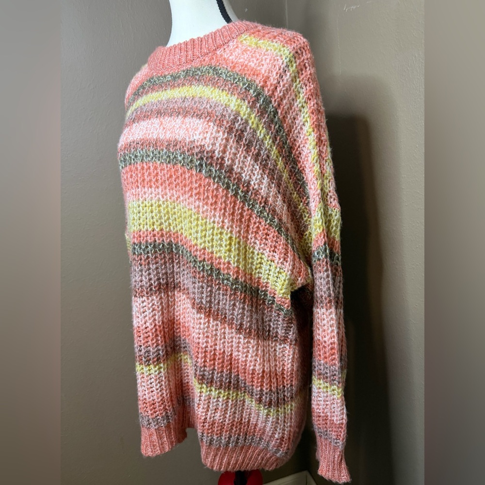 American Eagle  Striped Chunky Knit Tunic Pullover Crew Neck Sweater Size Med